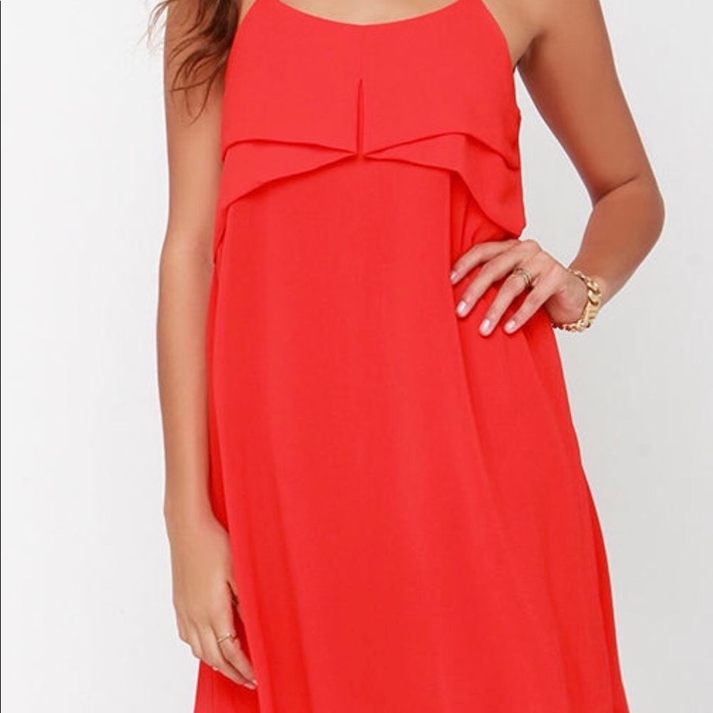 Tropic red orange shift dress